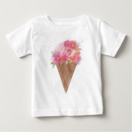 Camiseta De Bebé Nombre personalizado Cono de crema de hielo floral