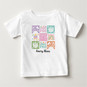 Camiseta De Bebé Nombre Personalizado Cuadros Pastel Pascua Coquett