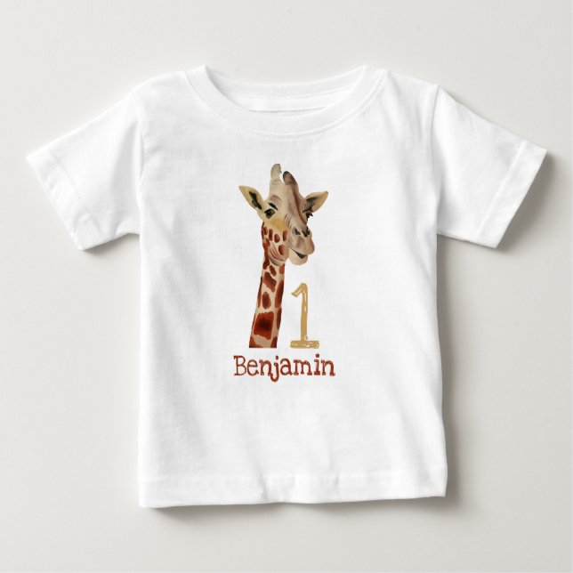 Camiseta De Bebé Nombre Personalizado Cumpleaños Girafa Linda Prime (Anverso)
