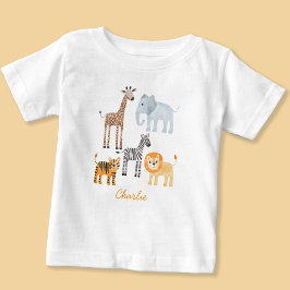 Camiseta De Bebé Nombre personalizado de color de agua animal salva