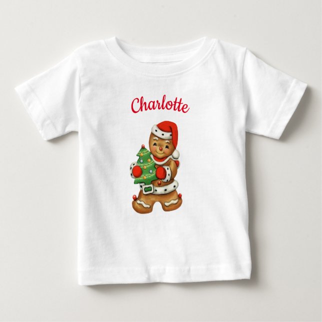 Camiseta De Bebé Nombre personalizado de Cute Gingerbread Cookie (Anverso)
