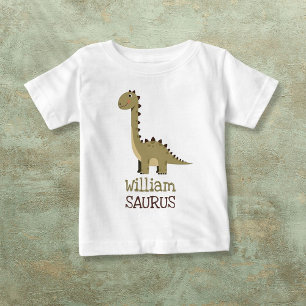 Camiseta De Bebé Nombre Personalizado de Dinosaurio Neutral Adorabl