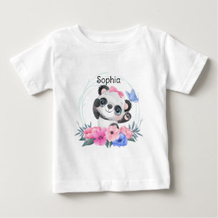 Camiseta De Bebé Nombre personalizado de la flor de panda de bebé l