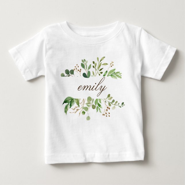 Camiseta De Bebé Nombre personalizado de la vegetación bebé (Anverso)
