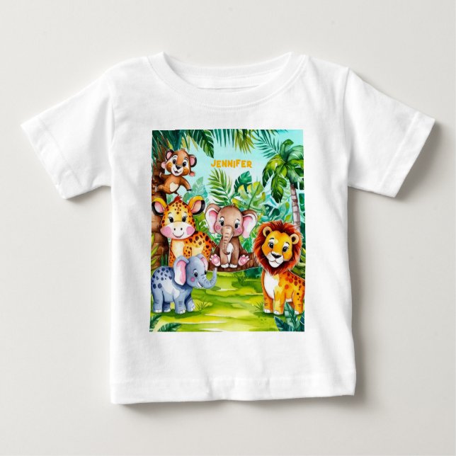 Camiseta De Bebé Nombre personalizado de los niños pequeños animale (Anverso)
