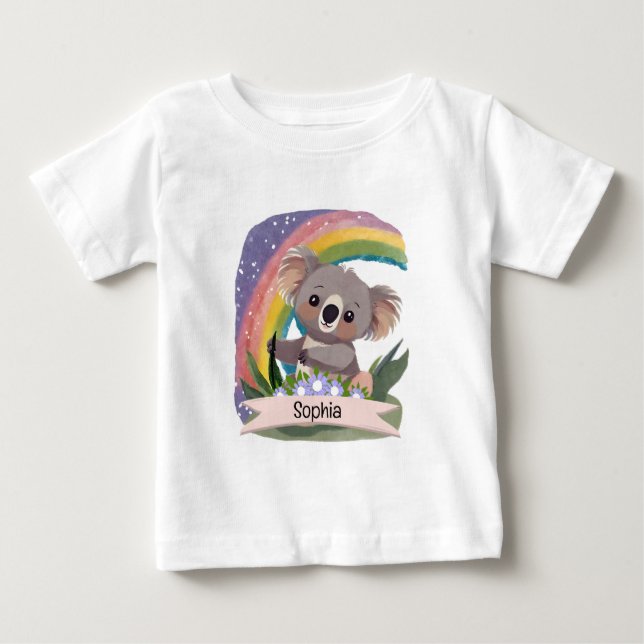 Camiseta De Bebé Nombre personalizado del bebé de Koala Arcoiris (Anverso)