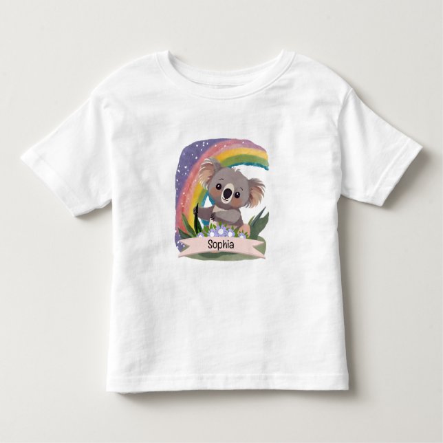 Camiseta De Bebé Nombre personalizado del bebé de Koala Arcoiris (Anverso)