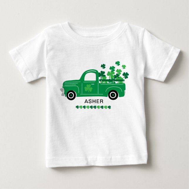 Camiseta De Bebé Nombre personalizado del camión de Shamrock del Dí (Anverso)
