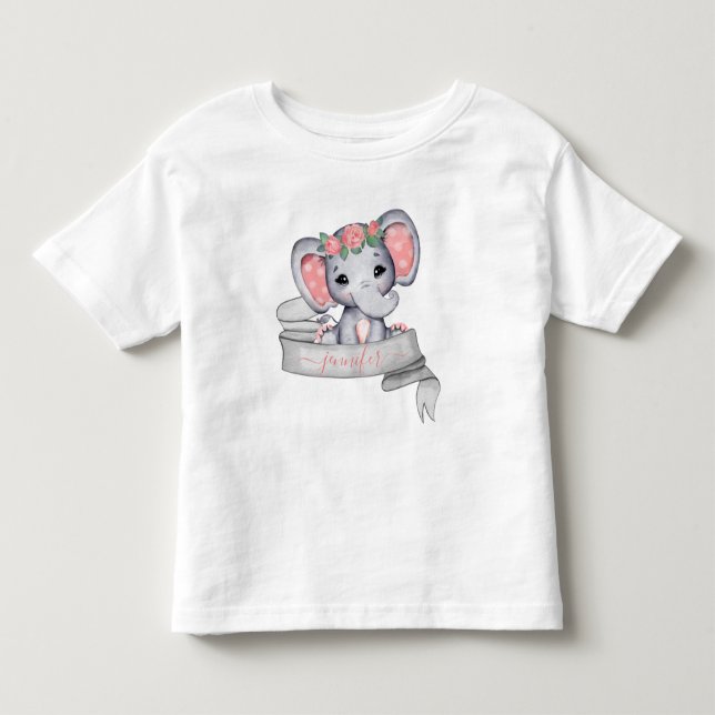 Camiseta De Bebé Nombre personalizado Elephant Baby Girl Nombre per (Anverso)