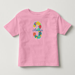 Camiseta De Bebé Nombre personalizado en número floral 3-Camisa par