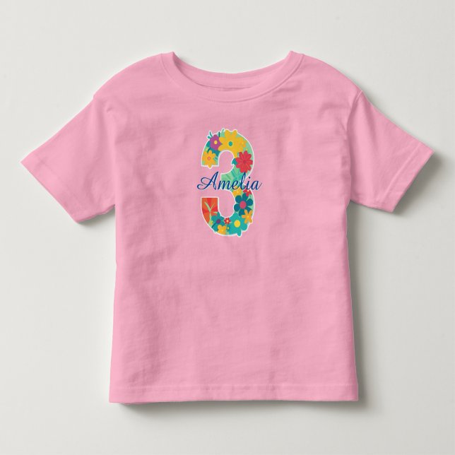 Camiseta De Bebé Nombre personalizado en número floral 3-Camisa par (Anverso)