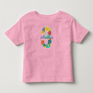 Camiseta De Bebé Nombre personalizado en número floral 3-Camiseta p