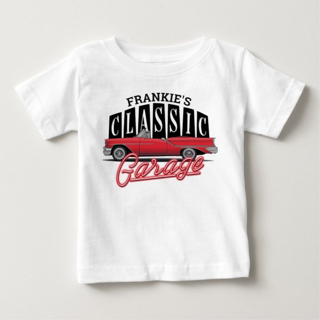 Camiseta De Bebé NOMBRE personalizado Faux Neon 1950's Classic Car  (Anverso)