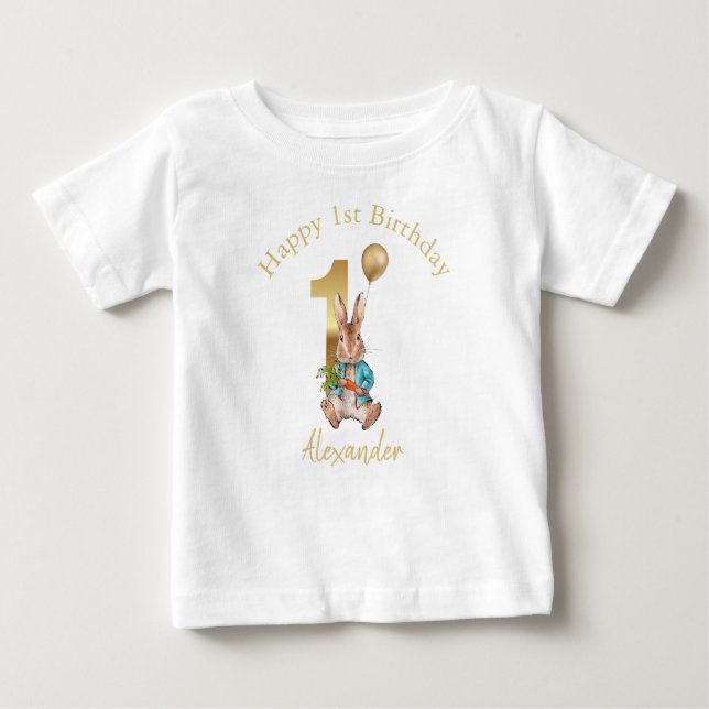 Camiseta De Bebé Nombre personalizado Feliz primer cumpleaños Globo (Anverso)