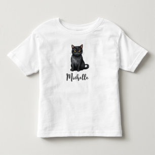 Camiseta De Bebé Nombre Personalizado Gato Negro Lindo de Halloween