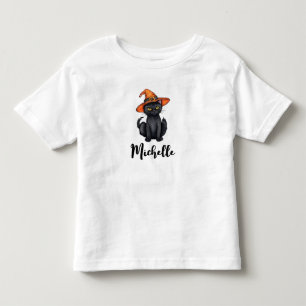 Camiseta De Bebé Nombre Personalizado Gato Negro Lindo de Halloween