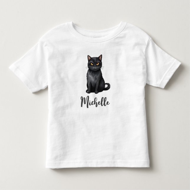 Camiseta De Bebé Nombre personalizado Gato negro lindo espeluznante (Anverso)