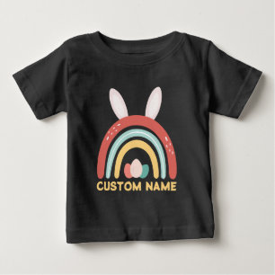 Camiseta De Bebé Nombre personalizado Huevo arcoiris conejillo orej