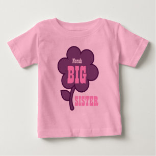 Camiseta De Bebé Nombre personalizado lindo HERMANA GRANDE Flor púr