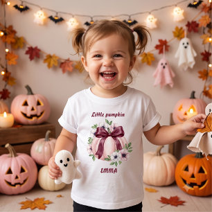 Camiseta De Bebé Nombre personalizado Little Pumpkin Floral Pinkowe