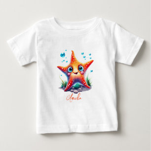 Camiseta De Bebé Nombre personalizado Naranja sonriente Starfish Lo
