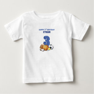 Camiseta De Bebé Nombre personalizado niño cumpleaños 3 deportes pe