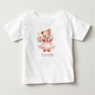 Camiseta De Bebé Nombre personalizado Oso rosa Oso Bebé Shirt