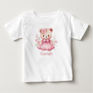Camiseta De Bebé Nombre personalizado Oso rosa Oso Bebé Shirt