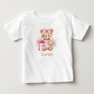 Camiseta De Bebé Nombre personalizado Oso rosa Oso Bebé Shirt