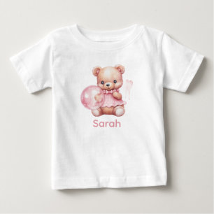 Camiseta De Bebé Nombre personalizado Oso rosa Oso Bebé Shirt