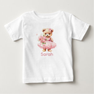 Camiseta De Bebé Nombre personalizado Oso rosa Oso Bebé Shirt