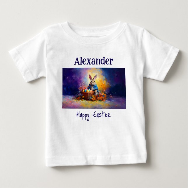 Camiseta De Bebé Nombre personalizado Peter Easter Bunny con Huevos (Anverso)