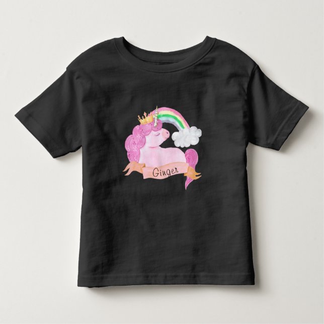 Camiseta De Bebé Nombre personalizado 🌈 Rainbow Unicorn    (Anverso)