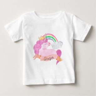 Camiseta De Bebé Nombre personalizado 🌈 Rainbow Unicorn  