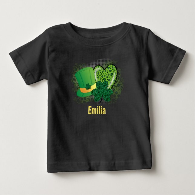 Camiseta De Bebé Nombre personalizado St Patricks Day Shamrock Clov (Anverso)