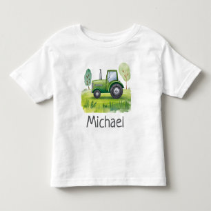 Camiseta De Bebé Nombre Personalizado Tractor Verde Granja Acuarela
