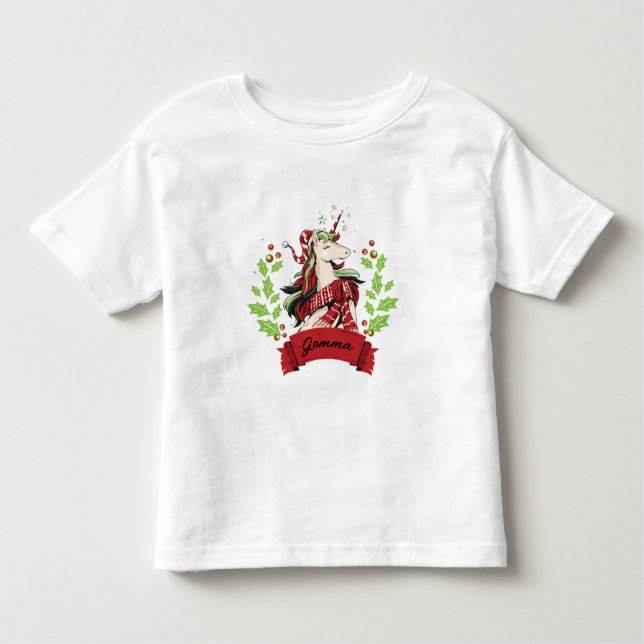 Camiseta De Bebé Nombre personalizado Unicorn Navidades (Anverso)