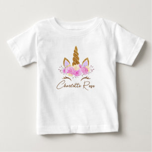Camiseta De Bebé Nombre Personalizado Unicornio Floral Niñas 