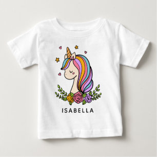Camiseta De Bebé Nombre Personalizado Unicornio Lindo Caprichoso Fe