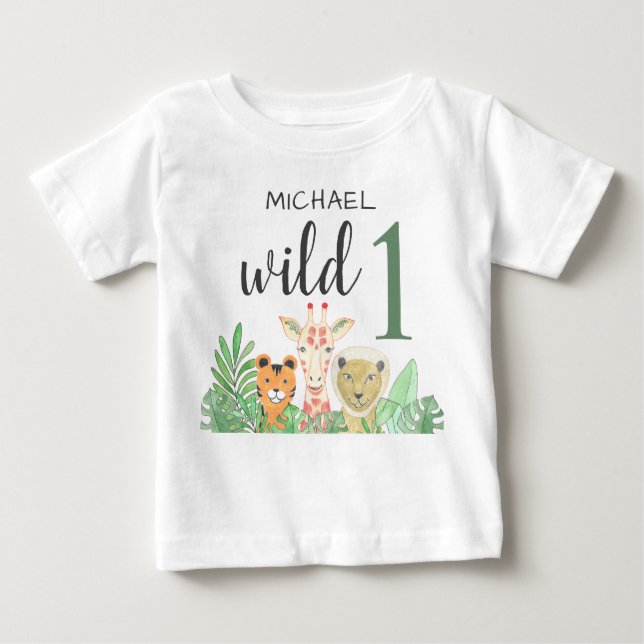 Camiseta De Bebé Nombre personalizado vegetación de animales salvaj (Anverso)
