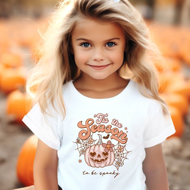Camiseta De Bebé Nombre retro de calabaza rosada de Halloween (Cute Pink Pumpkin Halloween Retro Name Toddler T-shirt)