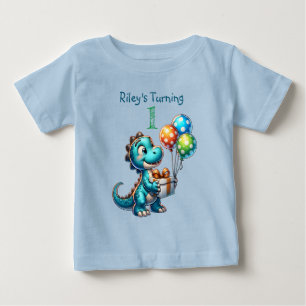 Camiseta De Bebé Nombre y edad del niño del primer cumpleaños Dinos