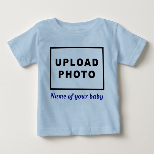Camiseta De Bebé Nombre y foto de su bebé en azul claro (Anverso)