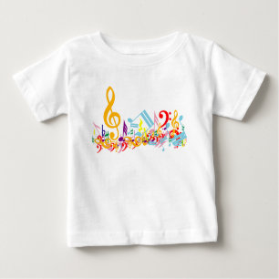 Camiseta De Bebé Notas musicales embarulladas coloridas