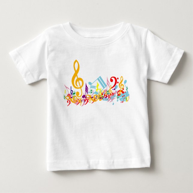 Camiseta De Bebé Notas musicales embarulladas coloridas (Anverso)