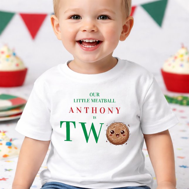 Camiseta De Bebé Nuestra Pequeña Albóndiga Cumple Dos 2º Cumpleaños (Our Little Meatball is Two 2nd Birthday Toddler T-shirt)