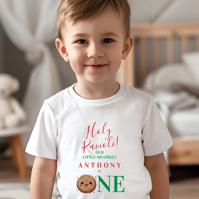 Camiseta De Bebé Nuestro (Our Little Meatball is One First Birthday Party Toddler T-shirt)