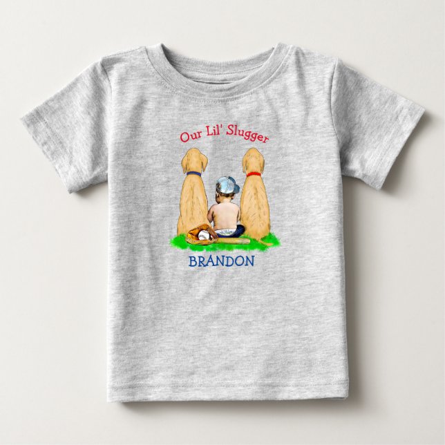 Camiseta De Bebé Nuestro pequeño bateador Personalizado Tema béisbo (Anverso)