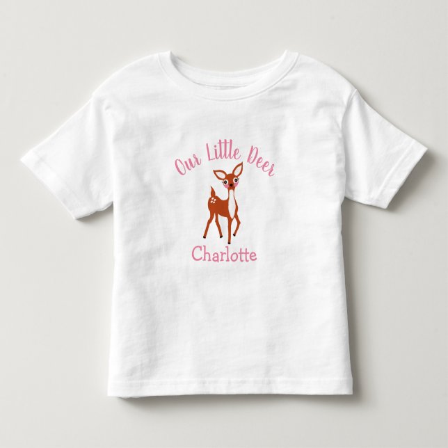 Camiseta De Bebé Nuestro Pequeño Ciervo Lindo Rosa Personalizado Be (Anverso)