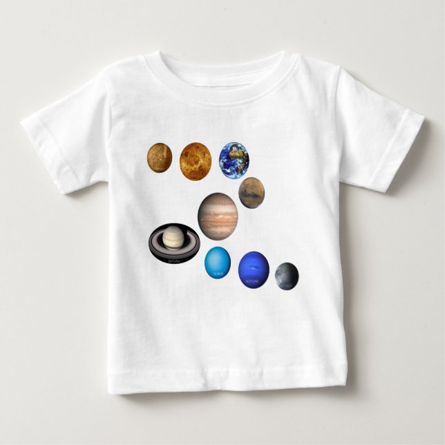 Camiseta De Bebé Nueve planetas en el sistema solar. Mercurio, Venu (Anverso)